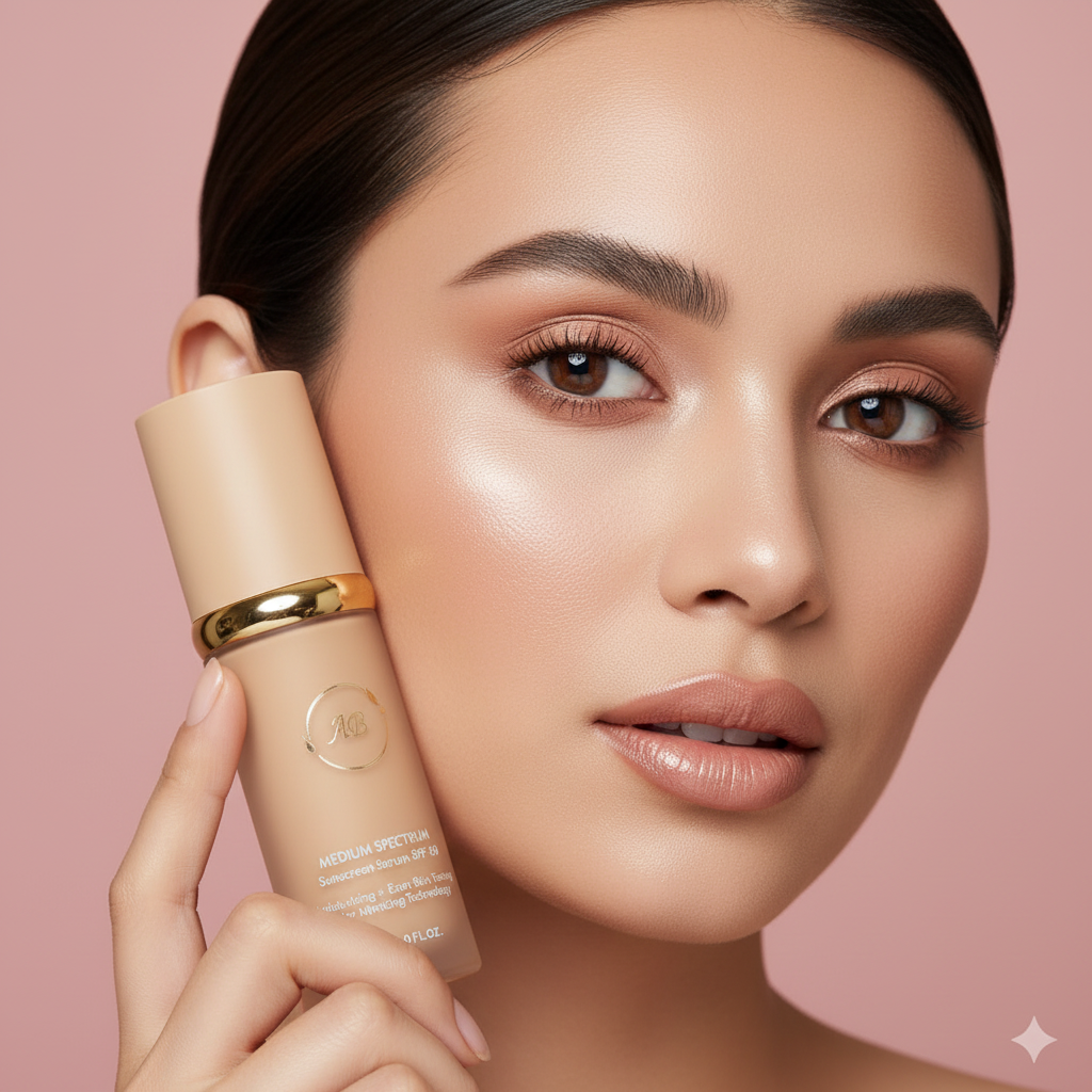 Portrait avec flacon au niveau du visage